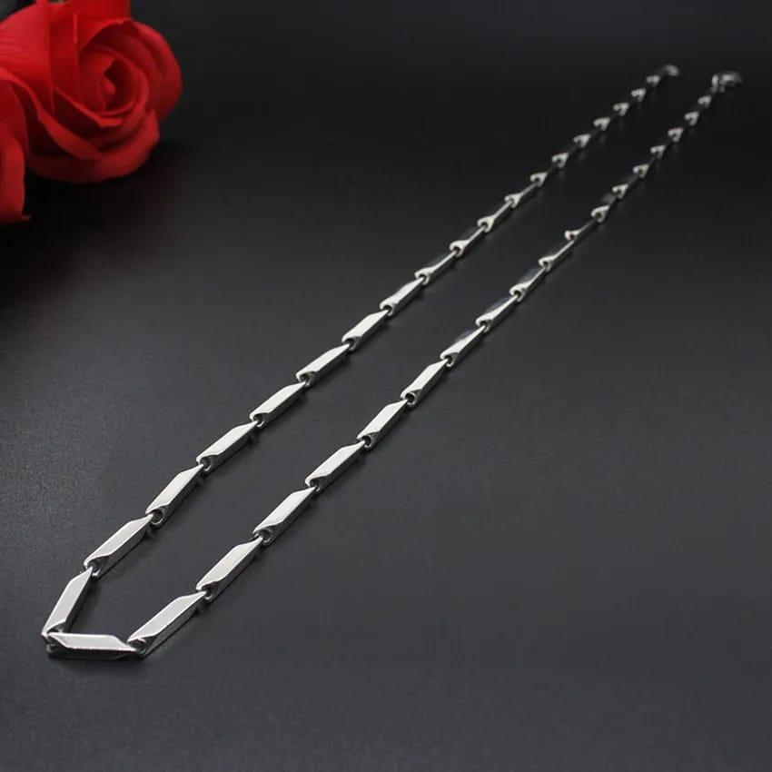 Silver Rice Link Chain Necklace – 3mm thick, 25 Inch Long Stainless Steel
