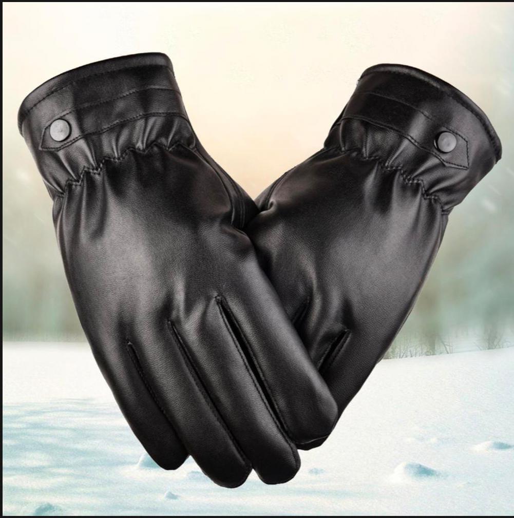 Unisex Black Plain Leather Gloves - Touchscreen Compatible (Pair)