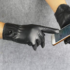 Unisex Black Plain Leather Gloves - Touchscreen Compatible (Pair)