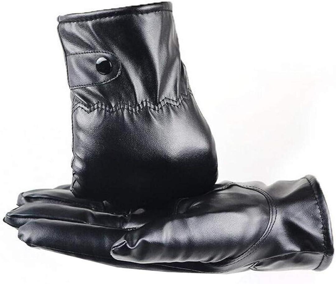 Unisex Black Plain Leather Gloves - Touchscreen Compatible (Pair)