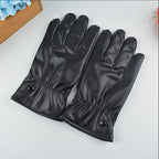 Unisex Black Plain Leather Gloves - Touchscreen Compatible (Pair)