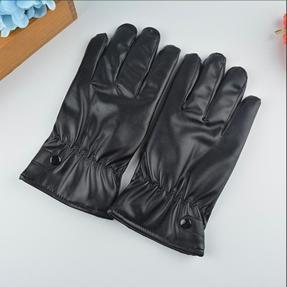 Unisex Black Plain Leather Gloves - Touchscreen Compatible (Pair)