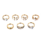Vintage Crystal Butterfly & Flower Ring Set – 7 Pcs (Adjustable)