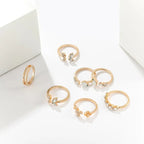 Vintage Crystal Butterfly & Flower Ring Set – 7 Pcs (Adjustable)