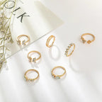 Vintage Crystal Butterfly & Flower Ring Set – 7 Pcs (Adjustable)