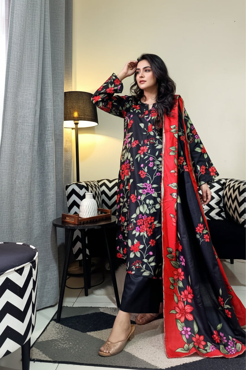 Zaman Pure Lawn Summer Collection – Rose Bloom Stitched 3Pc Suit