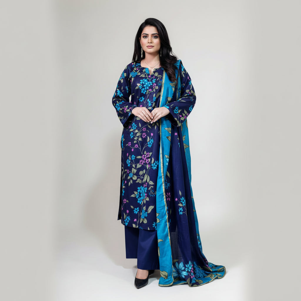 Zaman Pure Lawn Summer Collection – Night Bloom Stitched 3Pc Suit