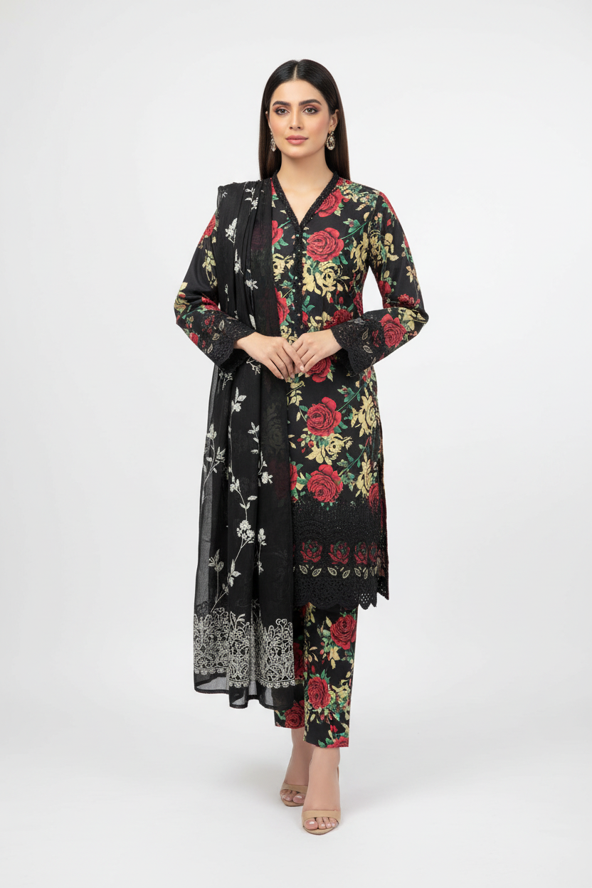 Night Rose Lawn 3PC Unstitched Suit – Summer Festive Collection