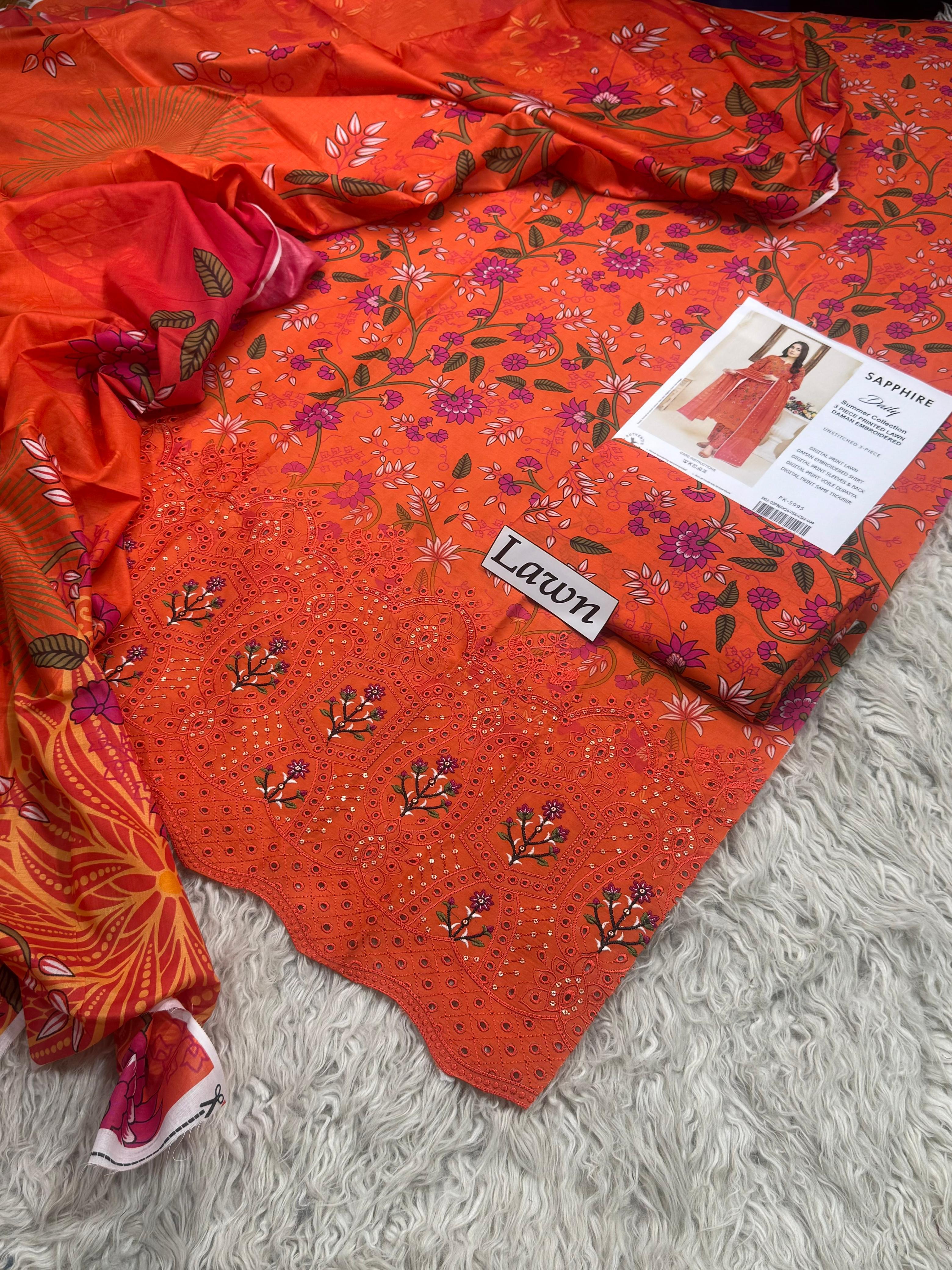 Blazing Sunset Lawn 3PC Unstitched Suit – Summer Festive Collection