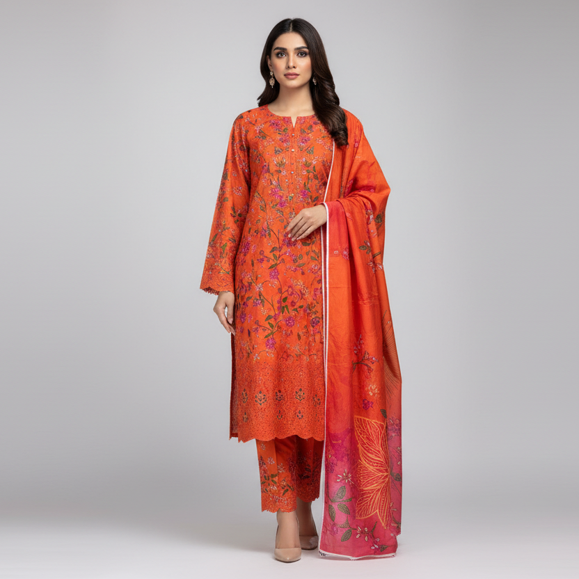 Blazing Sunset Lawn 3PC Unstitched Suit – Summer Festive Collection