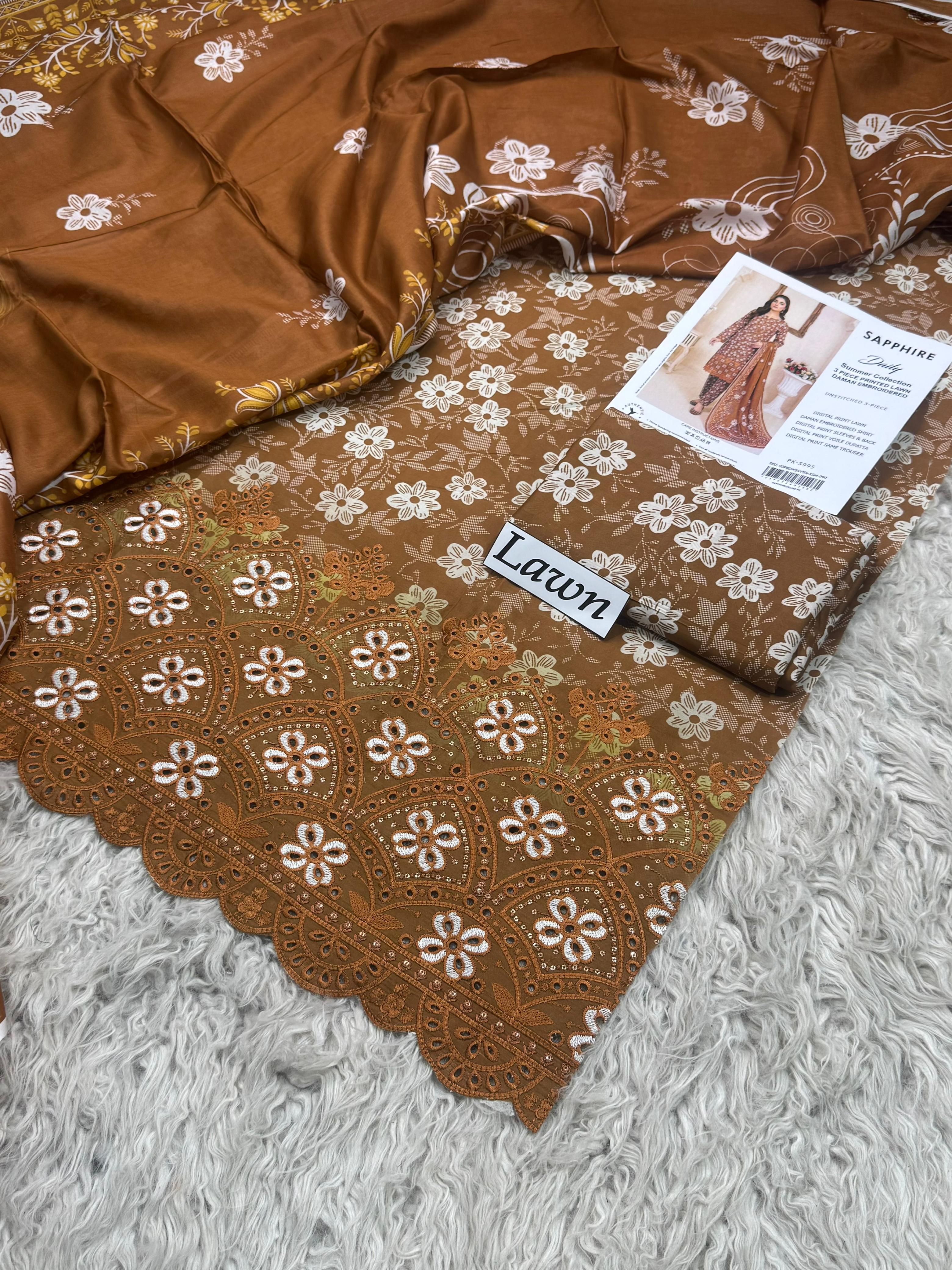 Bronze Aura Lawn 3PC Unstitched Suit – Summer Festive Collection