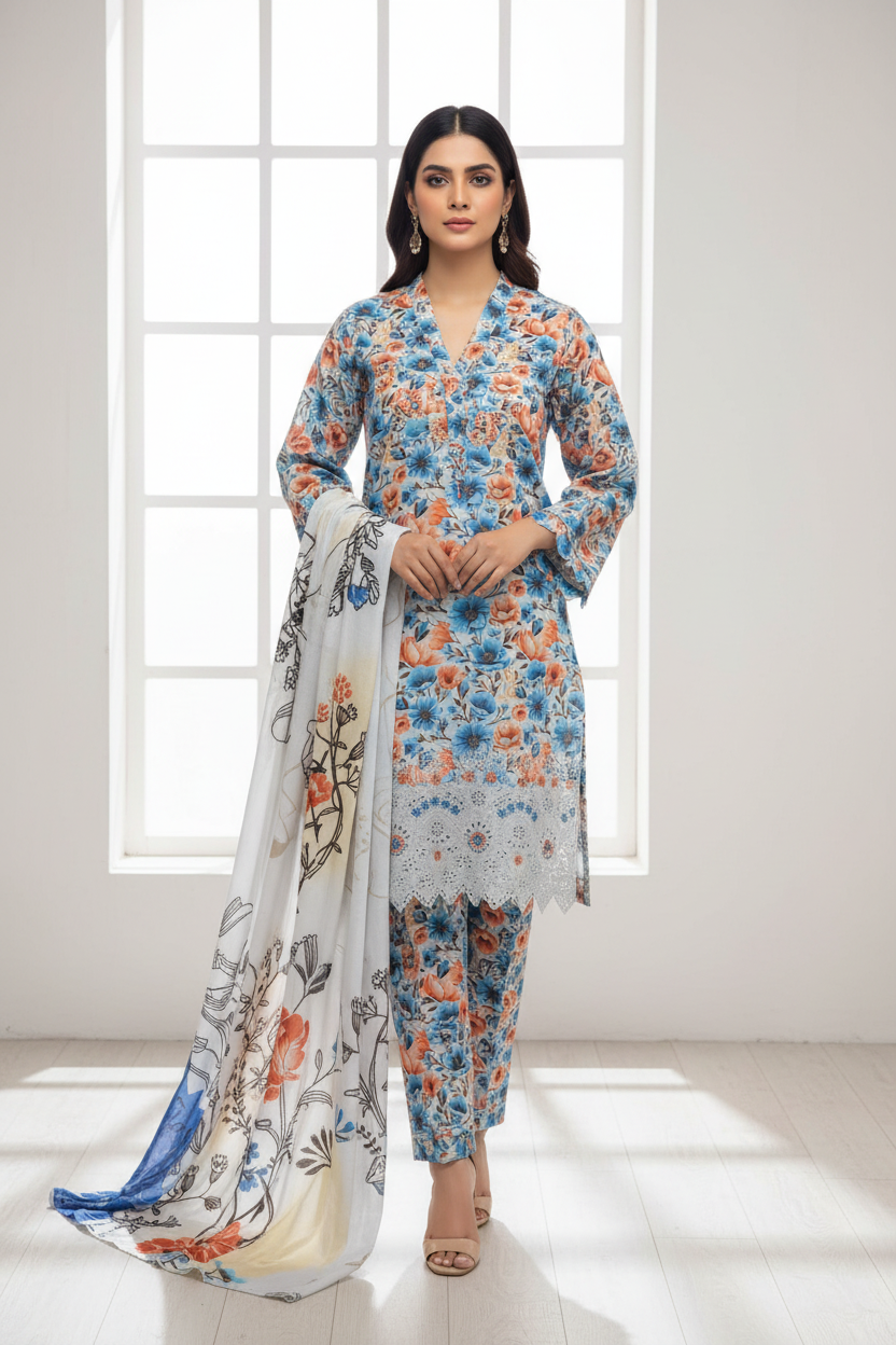 Sapphire Bloom Lawn 3PC Unstitched Suit – Summer Festive Collection