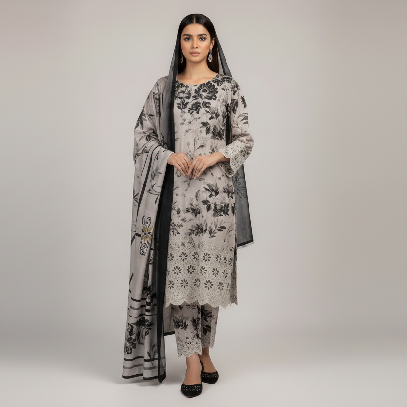 Bloomy Haze Lawn 3PC Unstitched Suit – Summer Festive Collection