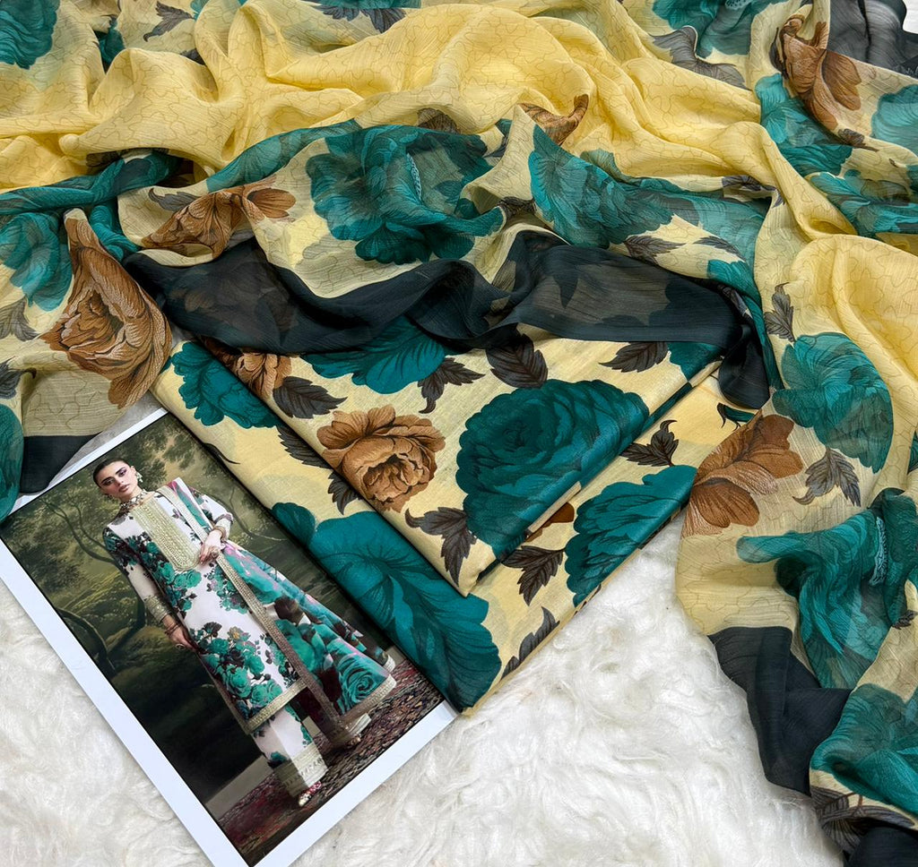 Teal Rose Premium Lawn 3PC Unstitched Suit – Summer Collection