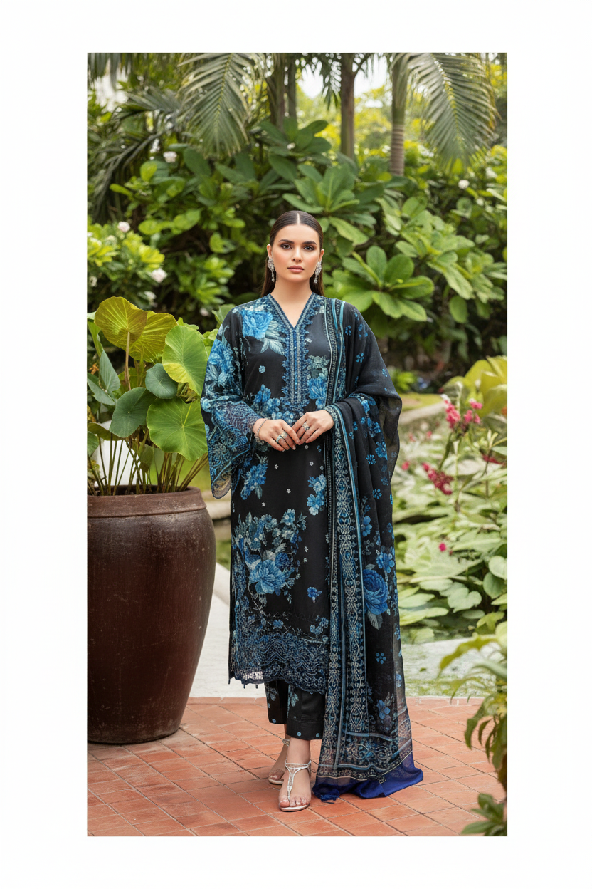 Night Bloom Premium Lawn 3PC Unstitched Suit – Summer Collection