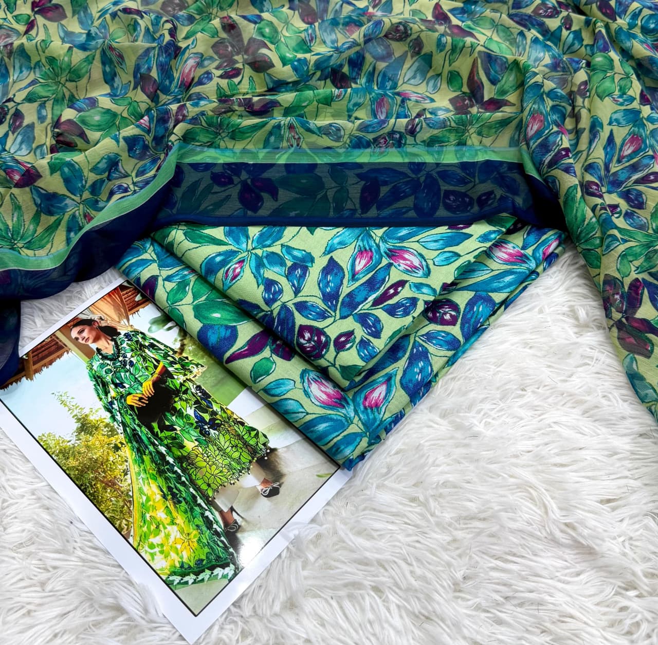 Blue Petals Premium Lawn 3PC Unstitched Suit – Summer Collection