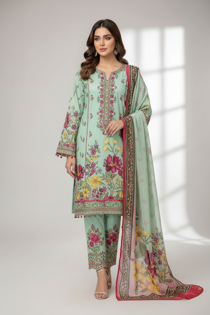Eden Bloom Premium Lawn 3PC Unstitched Suit – Summer Collection