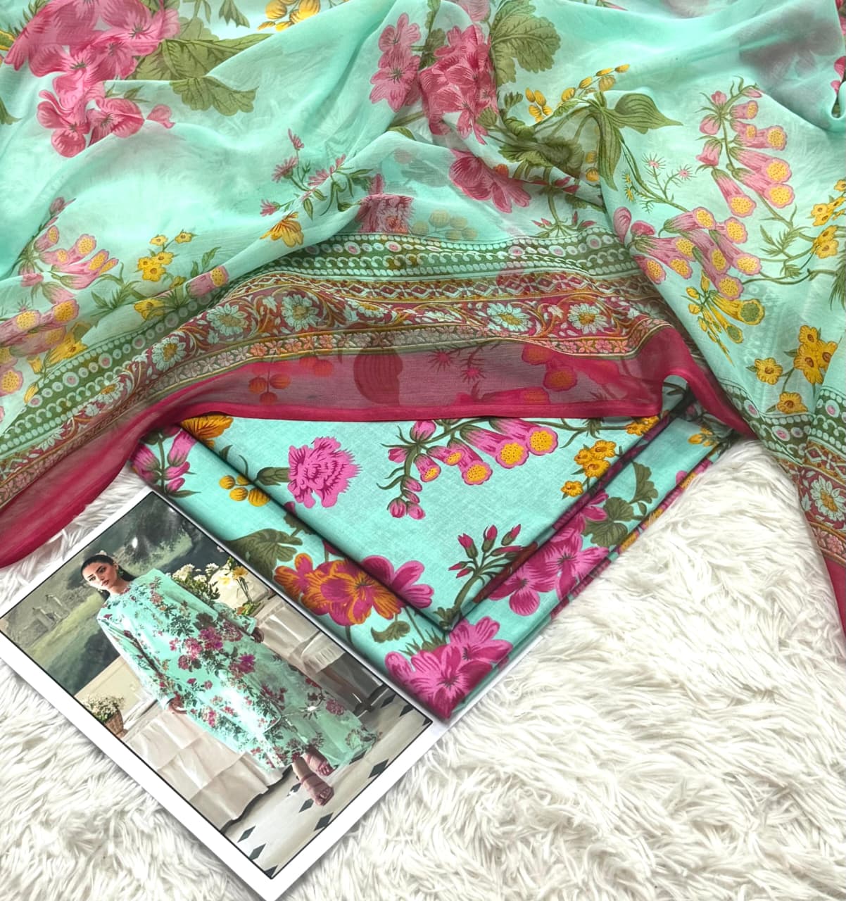 Evergreen Bloom Premium Lawn 3PC Unstitched Suit – Summer Collection