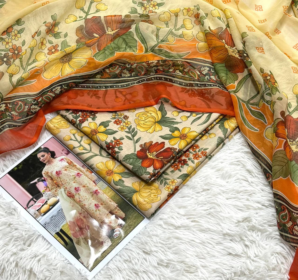 Sunshine Bloom Premium Lawn 3PC Unstitched Suit – Summer Collection