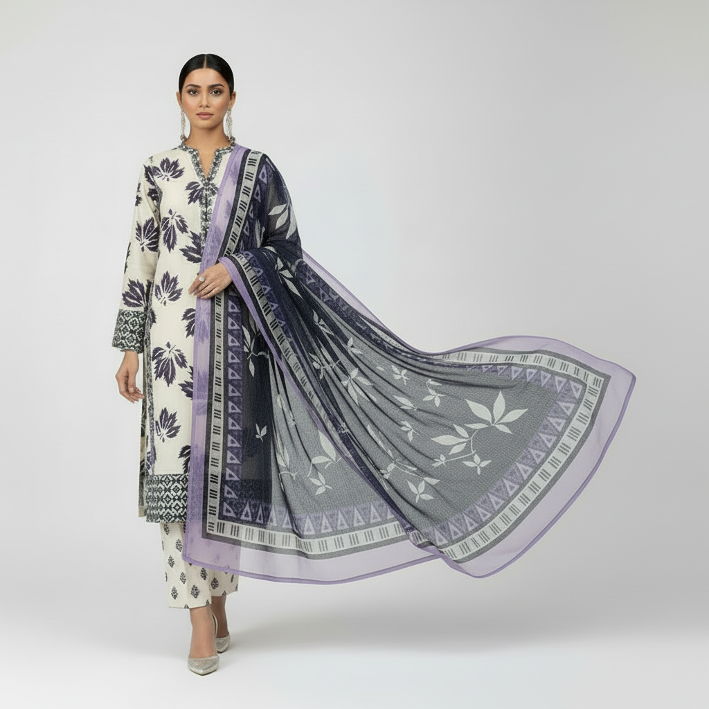 Purple Fall Premium Lawn 3PC Unstitched Suit – Summer Collection