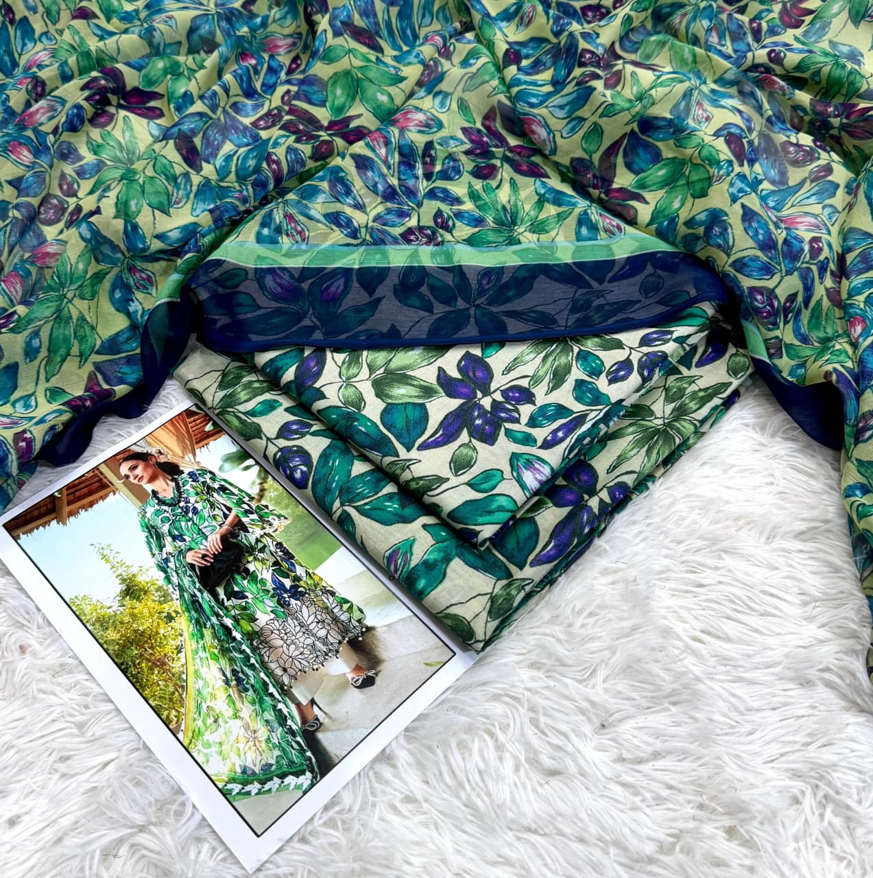 Green Petals Premium Lawn 3PC Unstitched Suit – Summer Collection