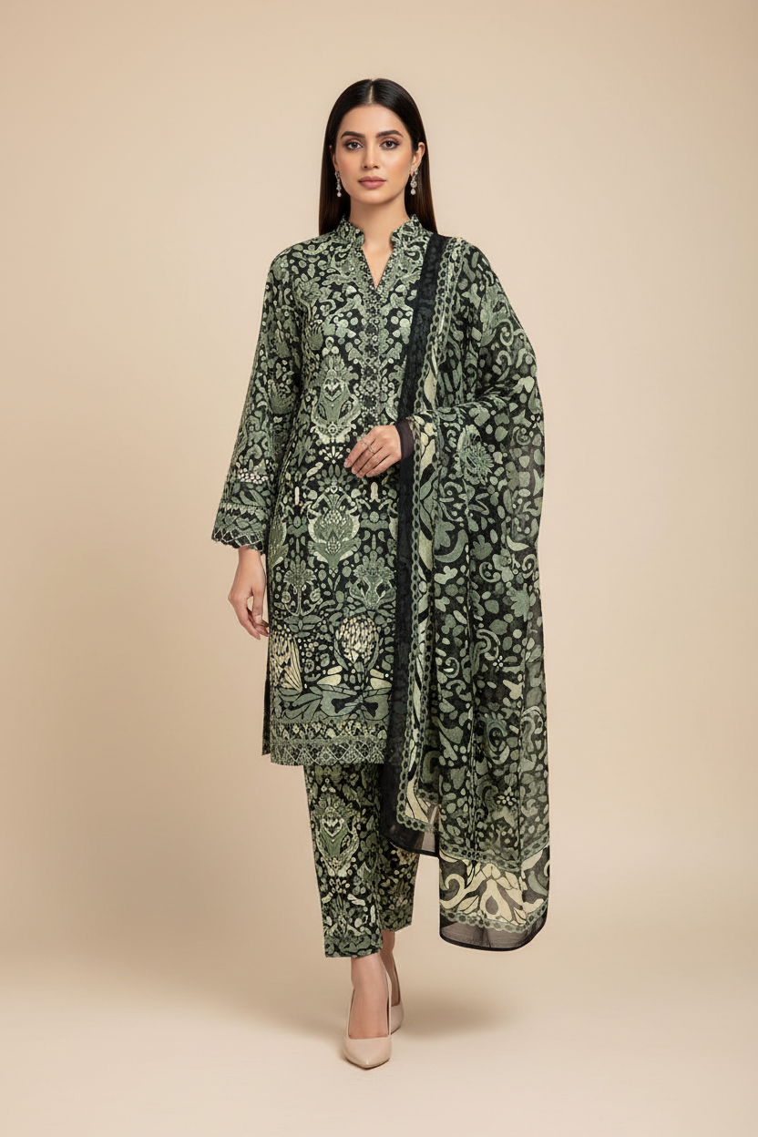 Grey Monarch Premium Lawn 3PC Unstitched Suit – Summer Collection