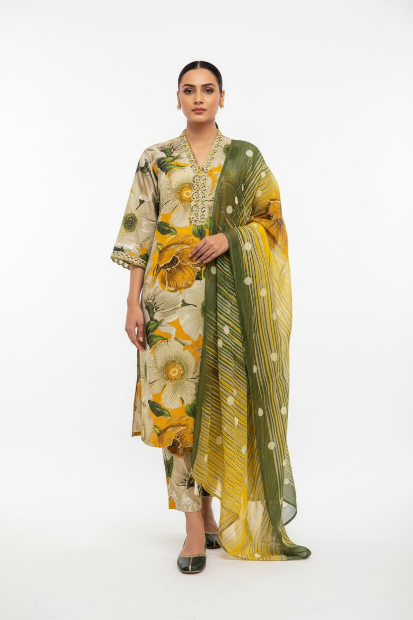 Daisy Premium Lawn 3PC Unstitched Suit – Summer Collection