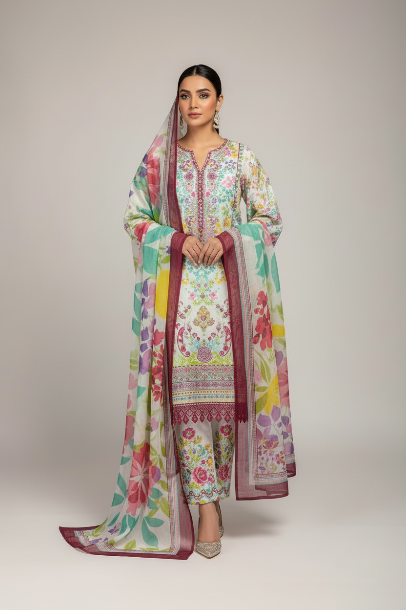 Rangeen Premium Lawn 3PC Unstitched Suit – Summer Collection