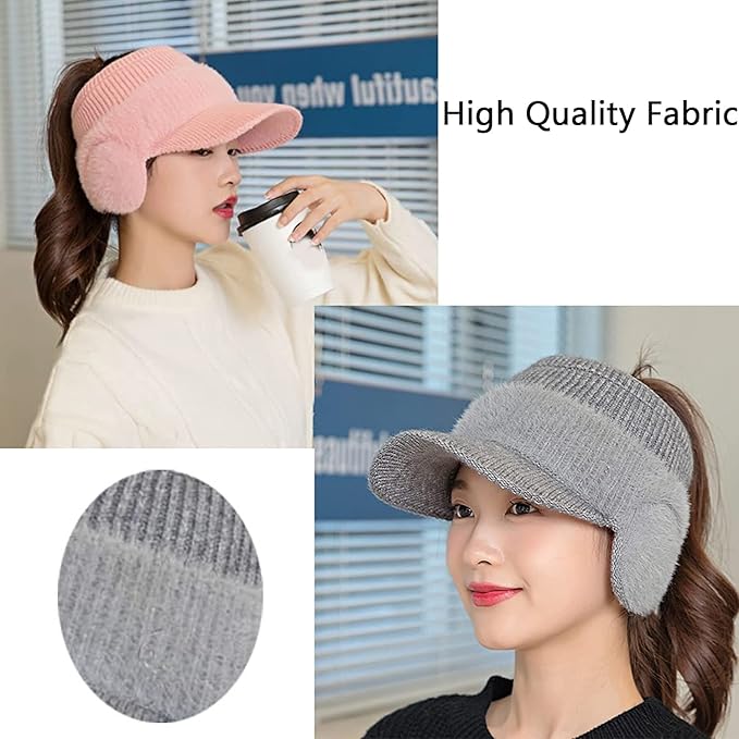 Women's Korean Style Fashion Ear Guard Knit Cap – Thick Warm Windproof Ear Protection Hat