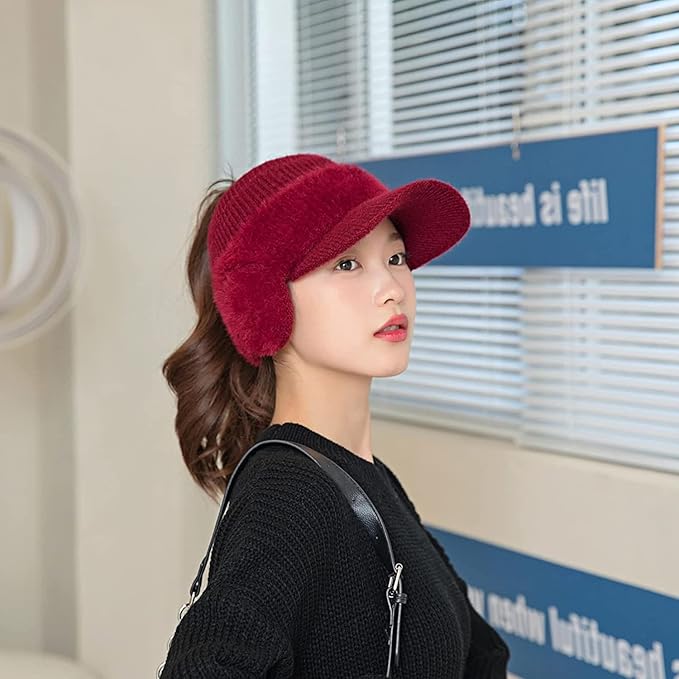 Women's Korean Style Fashion Ear Guard Knit Cap – Thick Warm Windproof Ear Protection Hat