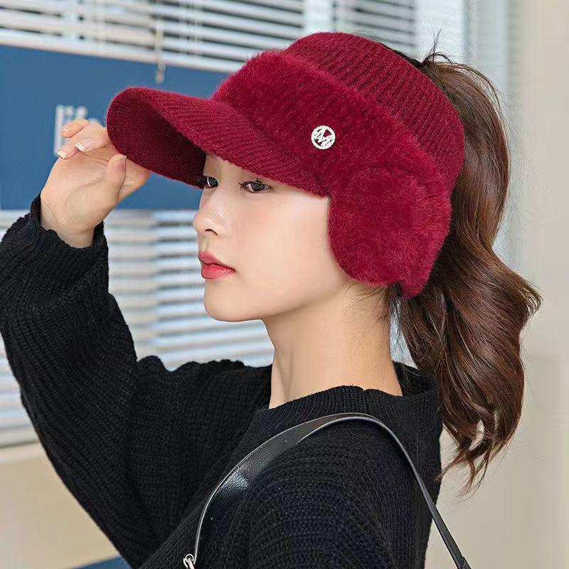 Women's Korean Style Fashion Ear Guard Knit Cap – Thick Warm Windproof Ear Protection Hat
