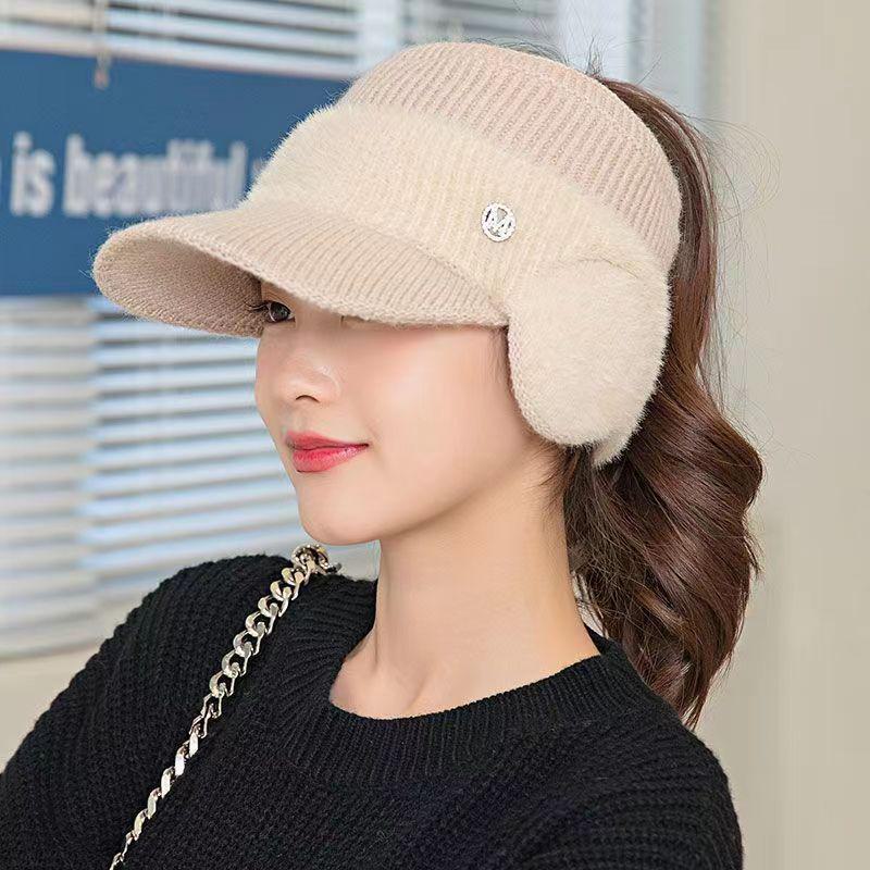 Women's Korean Style Fashion Ear Guard Knit Cap – Thick Warm Windproof Ear Protection Hat