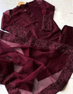 3 Pcs Zarmina Women’s Organza Embroidered Stitched Suit with Border Dupatta