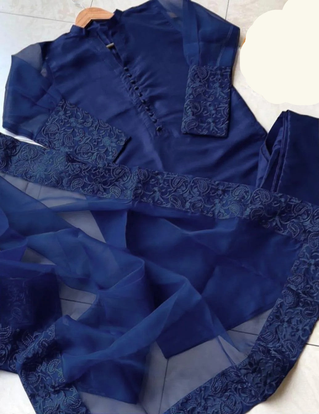 3 Pcs Zarmina Women’s Organza Embroidered Stitched Suit with Border Dupatta