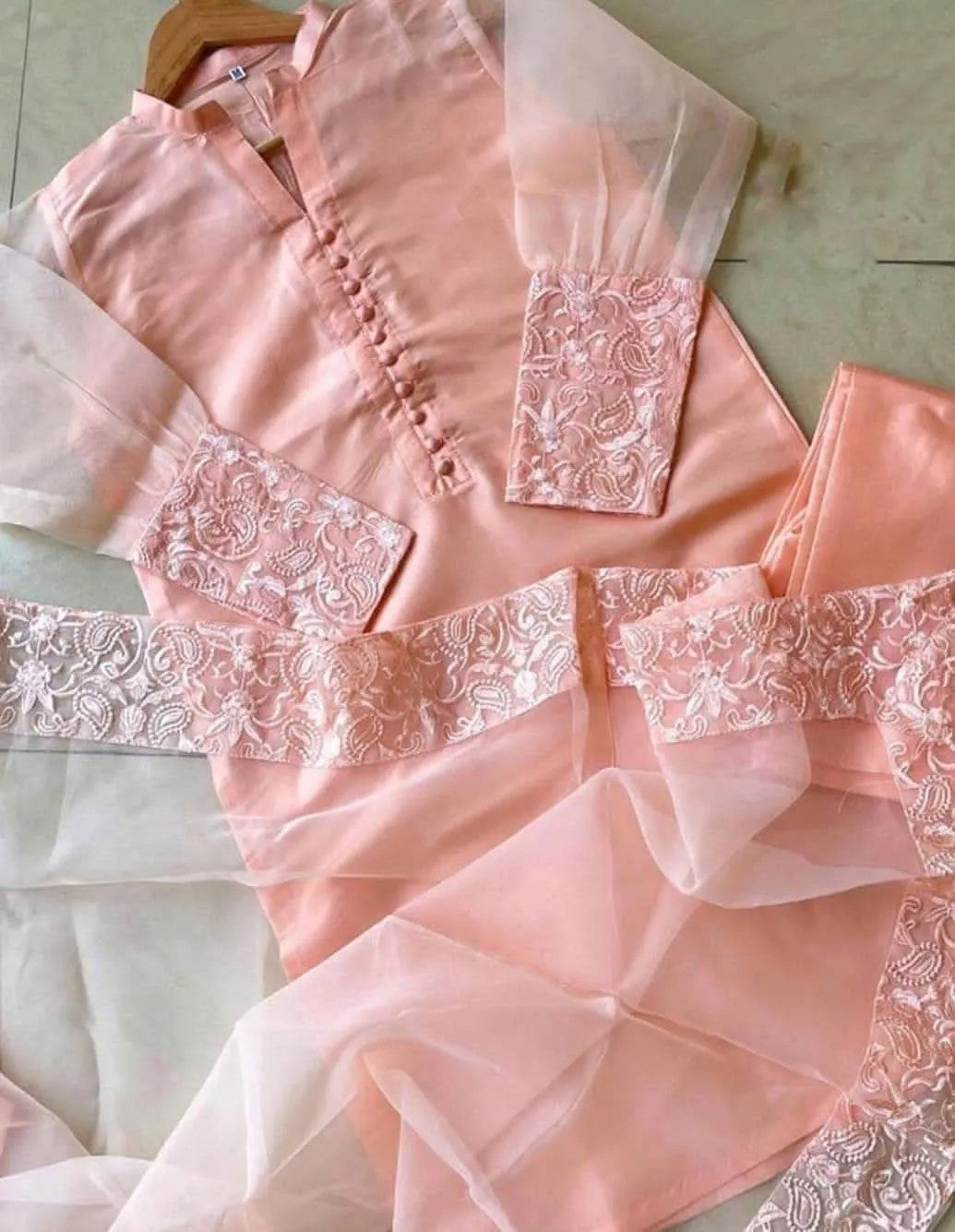 3 Pcs Zarmina Women’s Organza Embroidered Stitched Suit with Border Dupatta