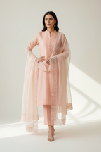 3 Pcs Zarmina Women’s Organza Embroidered Stitched Suit with Border Dupatta