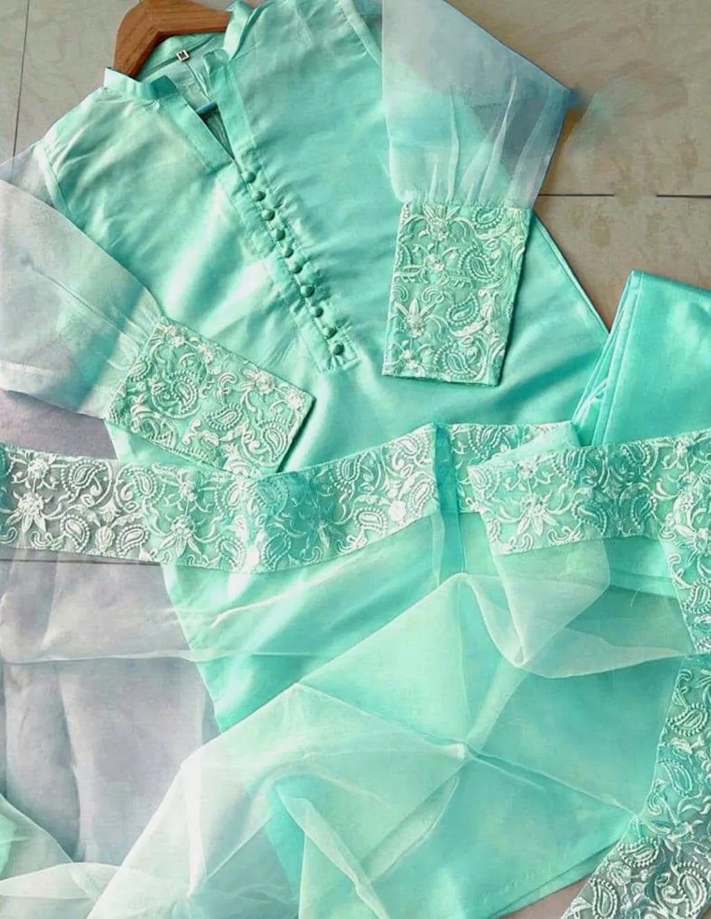 3 Pcs Zarmina Women’s Organza Embroidered Stitched Suit with Border Dupatta