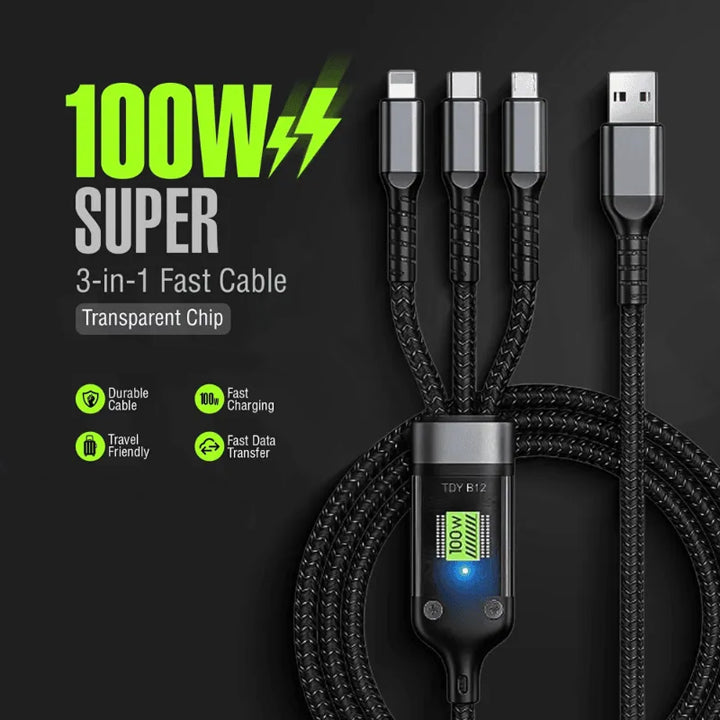Gamen 3-in-1 100W Fast Charging Cable – USB A to Type-C / Lightning / Micro USB