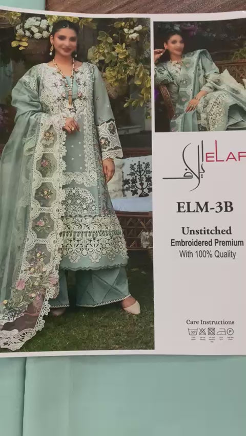 Noor-e-Elaf – Premium Chikankari 3-Piece Unstitched Cotton Organza Suit